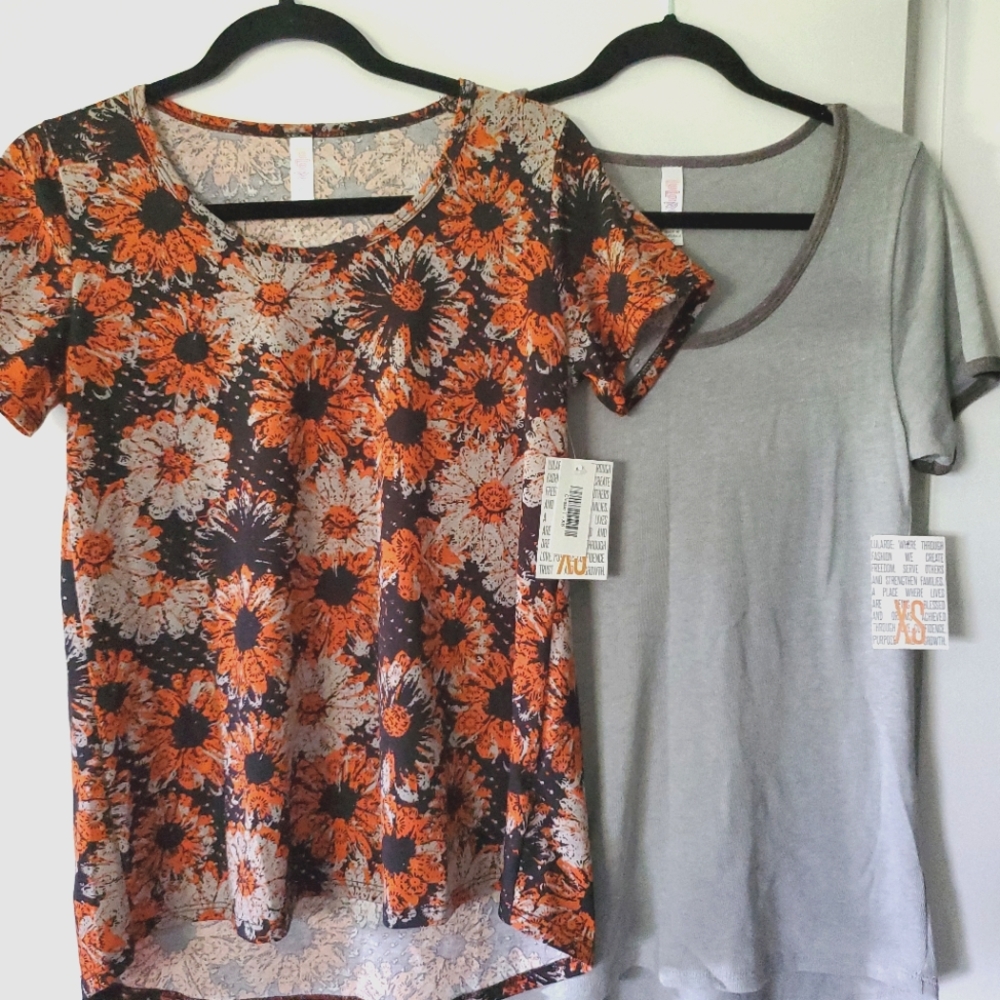 lularoe ClassicT tunic yoga top. 2 shirt LOT. NWT.scoop neck gray & black/floral